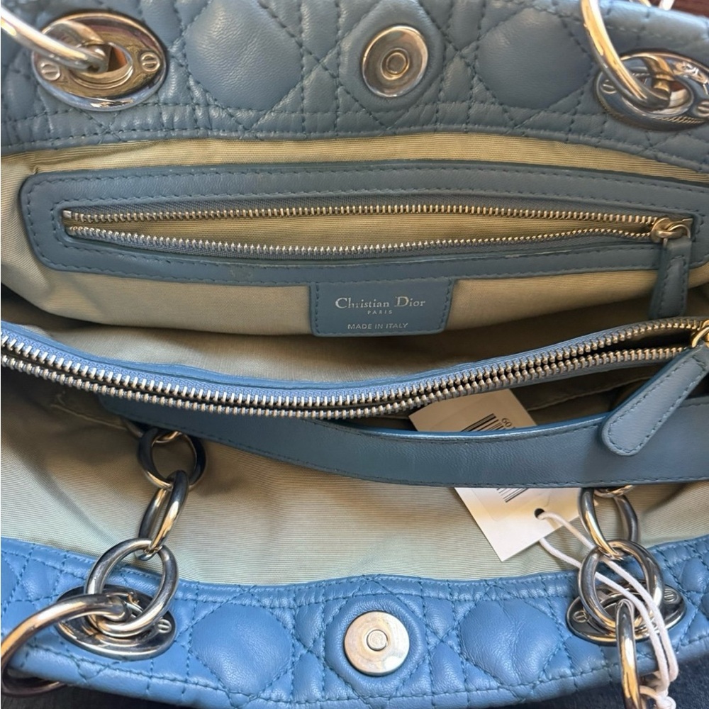 Authentic Dior Quilted Lambskin Leather shoulder /Tote bag -Blue w/COA - Picture 7 of 11